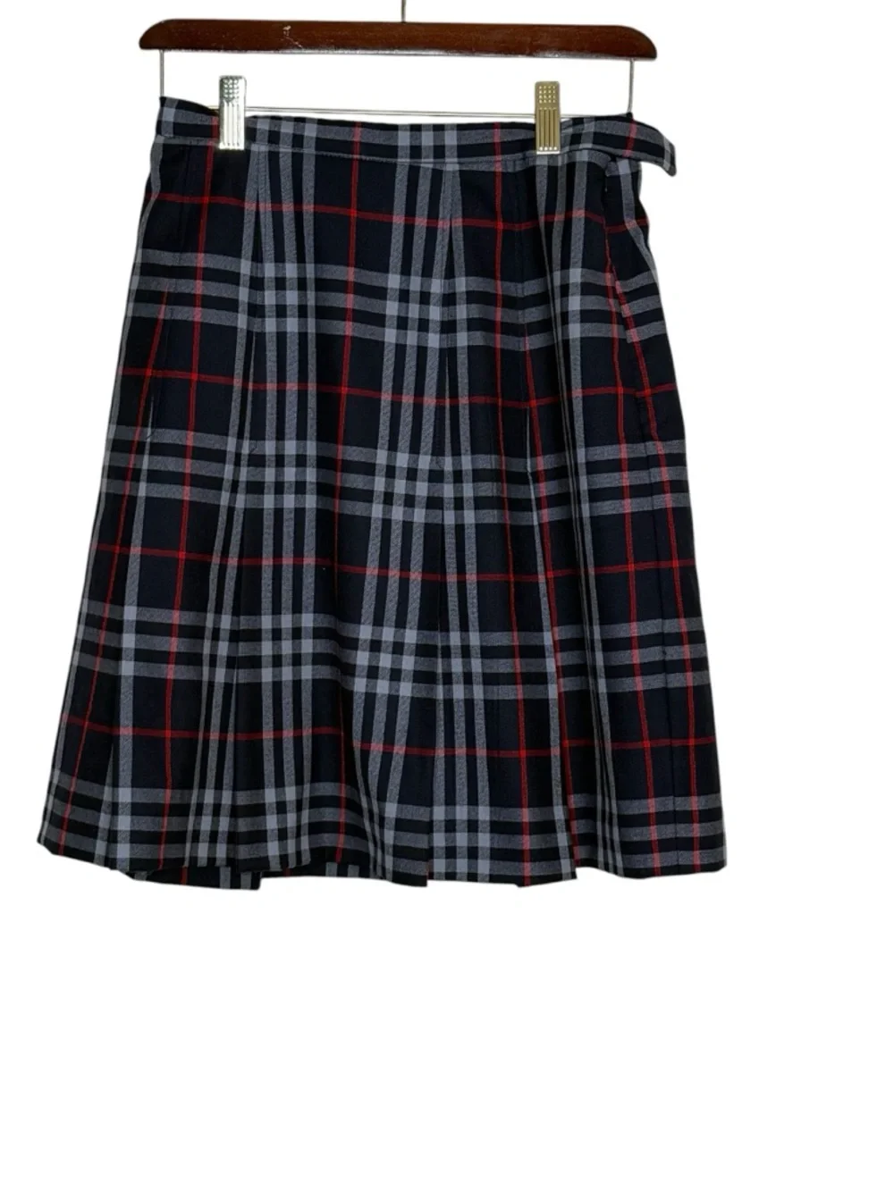 Vintage Burberrys Plaid Skater Skirt Size 10 Black Gray Red Preppy Y2K Chic - Picture 7 of 9